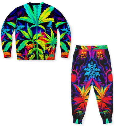Back view of Vibrant Leaf co-ord set featuring all-over tropical leaf design