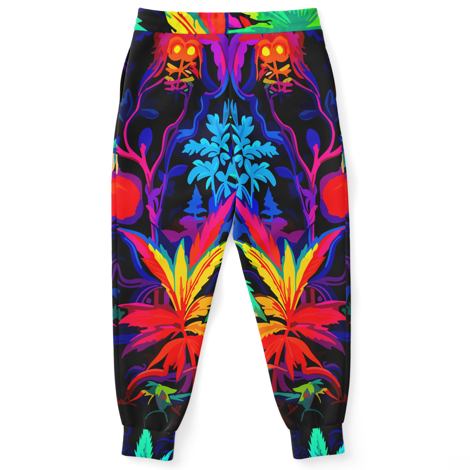 Back view of joggers from Vibrant Leaf co-ord set with elastic waistband and rainbow leaves