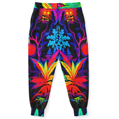Back view of joggers from Vibrant Leaf co-ord set with elastic waistband and rainbow leaves