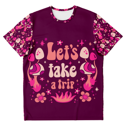 Front of Wander Vibe co-ord T-shirt with “Let’s take a trip” print on chest